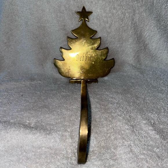 Vintage Solid Brass Tree Silhouette Christmas Stocking Hanger Flat Etched Debbie - Picture 2 of 7